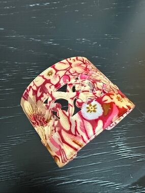 Floral Red Pink & Cream Resin Cuff Bracelet - 2” Width